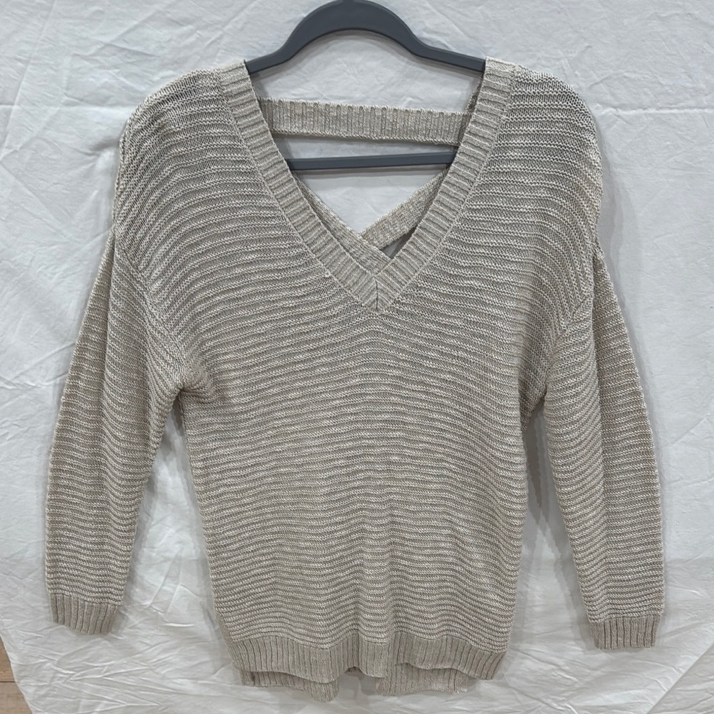 Women's Beige V-Neck knit Sweater